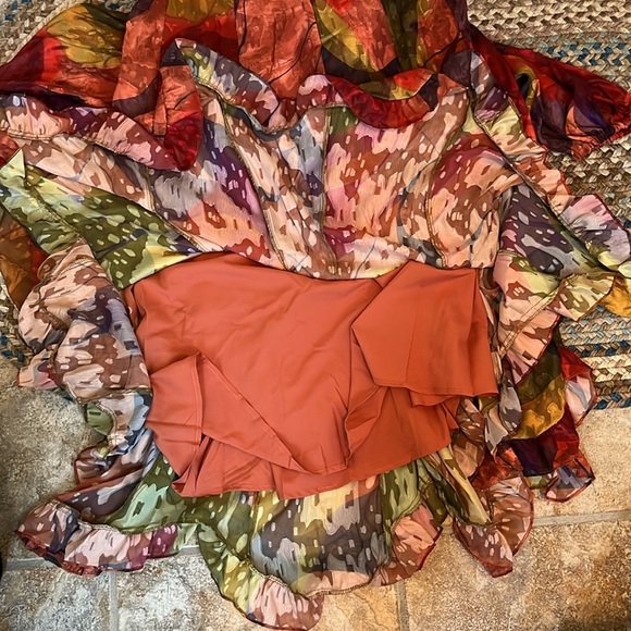 Hutch Printed Twist-Front Puff-Sleeve Ruffle-Hem Dress Size XS NWT - Picture 13 of 14